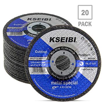 KSEIBI 645104 4-1/2-Inch by 1/8-Inch Metal Cutting and Grinding Disc Depressed Center Cut Off Grind Wheel, 7/8-Inch Arbor, 20-Pack