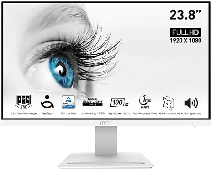 MSI 24” IPS FHD (1920 x 1080) Non-Glare with Super Narrow Bezel 100HZ 1ms 16:9 with Tilt Stand - White (Pro MP243XW)