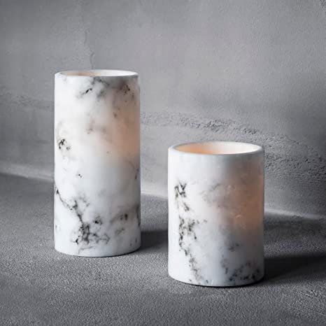Lights4fun, Inc. Set of 2 Marble Wax Battery Operated Flameless LED Candles