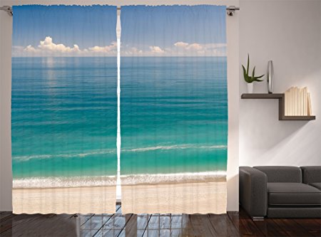 Ambesonne Ocean Decor Collection, Leisure Coastline Landscape of Beach with Water and Sky Photo Print, Window Treatments, Living Room Bedroom Curtain 2 Panels Set, 108 X 84 Inches, Dark Aqua Blue