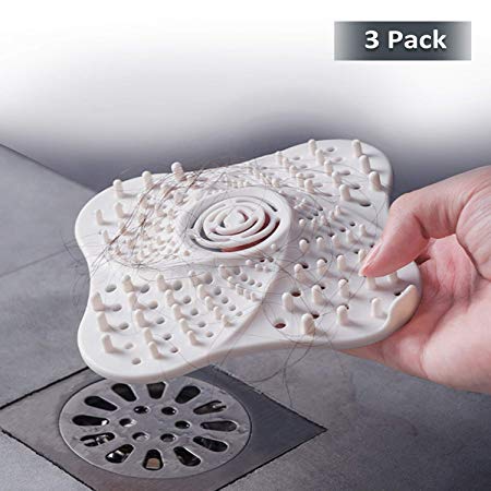 Shower Drain Hair Trap with Stickers, 3-Pack Hair Catcher Shower Drain, Silicone Drain Hair Catcher
