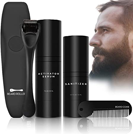 Beard Growth Kit, Beard Kit for Beard Growth and Beard Growth Serum - Stimulate Beard and Hair Growth - Growth Activator Serum for Men, Perfect Gifts for Him Man Dad Father Boyfriend, 4 in 1