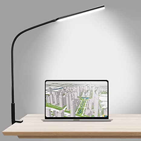 Psiven LED Desk Lamp, Swing Arm Table Lamp with Clamp, Flexible Gooseneck Architect Drafting Task Lamp(3 Lighting Modes, Dimmable, Memory Function) Eye Care Desk Light for Workbench, Monitor, Reading