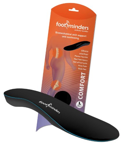 Footminders Comfort Orthotic Arch Support Insoles for Sport Shoes and Work Boots Pair - Relief for Foot Pain Due to Flat Feet and Plantar Fasciitis LARGE Men 9 -11 Women 10 - 12