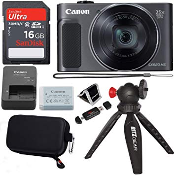 Canon PowerShot SX620 Digital Camera w/25x Optical Zoom - Wi-Fi & NFC Enabled (Black), SanDisk Ultra 16GB SDHC Memory Card, Ritz Gear Point & Shoot Camera Case and Accessory Bundle