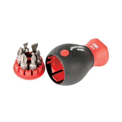 Wiha 38043 Stubby Screwdriver With Six-In-One Insert Bits, Slot and Phillips