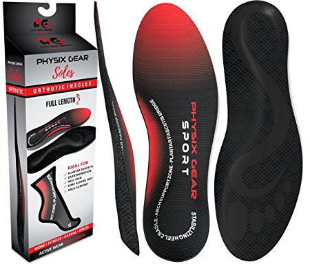 Physix Gear Sport Full Length Orthotic Inserts with Arch Support - Best Shock Absorption & Cushioning Insoles for Plantar Fasciitis, Running, Flat Feet, Heel Spurs & Foot Pain - For Men & Women