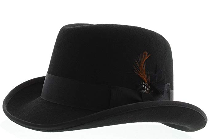 Milani Homburg Fedora Wool Felt Hat W/Grosgrain Band and Feather Detail GF Style FD-223