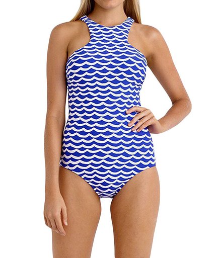 Womens Tidal Wave High Neck One Piece Maillot Swimwear