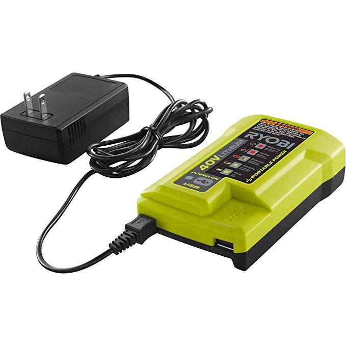 Ryobi 40-Volt Lithium-Ion Charger Gen2 with Portable USB Charger 40v Li-Ion Model OP403A