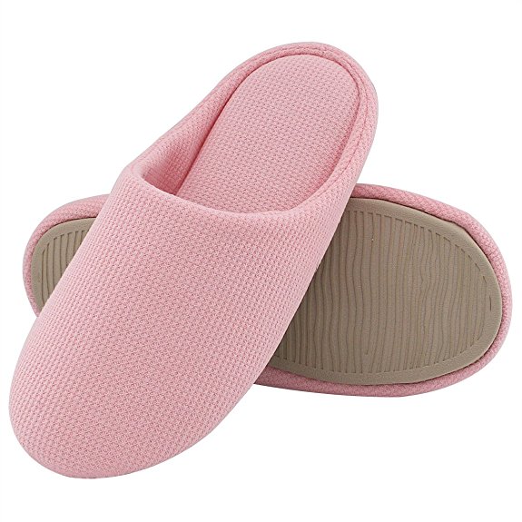 ULTRAIDEAS Women's Comfort Knitted Cotton Slippers Washable Flat Closed Toe Ultra Lightweight Indoor Shoes with Non-Slip Sole