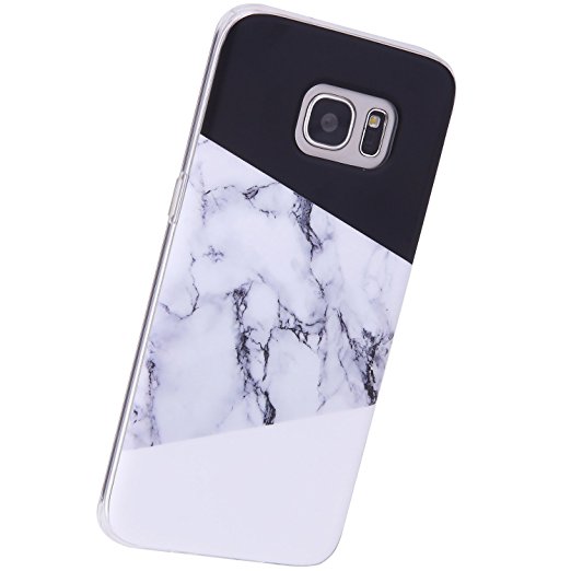Marble Samsung Galaxy S7 Case Black and White,VIVIBIN Shock Absorption IMD Soft TPU Gel Case for Galaxy S7-Marble-Black&White-012