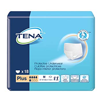 Tena Plus Adult Disposable Underwear, Size Medium, Full case of 72 Briefs (213-2918)