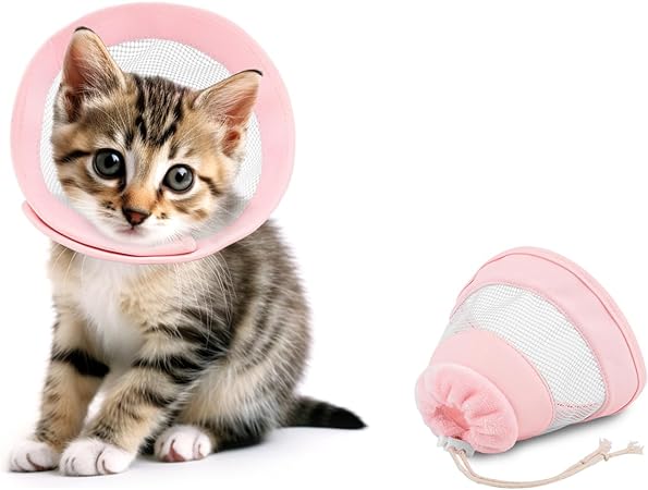 COMSUN Cat Cone Collar Soft Cat Recovery Collar Lightweight Adjustable Protective Cone Collars for Cats Kittens After Surgery,Hollow Out Design Not Block Vision Pink (S)