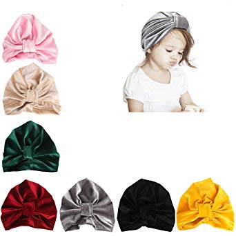 Udobuy 7 Pcs Headband Updated Version Baby Hat- Newborn Baby Girl Soft Cute Turban Knot Rabbit Hospital Hat