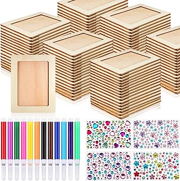 Picture Frame Painting Craft Kit 7.9"x5.9" Wooden DIY Photo Frame with 12 Pcs Painting Color Pen 4 Sheets Crystal Diamond Stickers for DIY Painting Project, Photo Frame Decoration(16 Pieces)