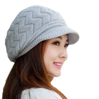 HINDAWI Women Winter Warm Knit Hat Wool Snow Ski Caps With Visor