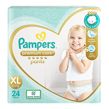 Pampers Premium Care Pants, Extra Large size baby Diapers, (XL) 24 Count Softest ever Pampers Pants,