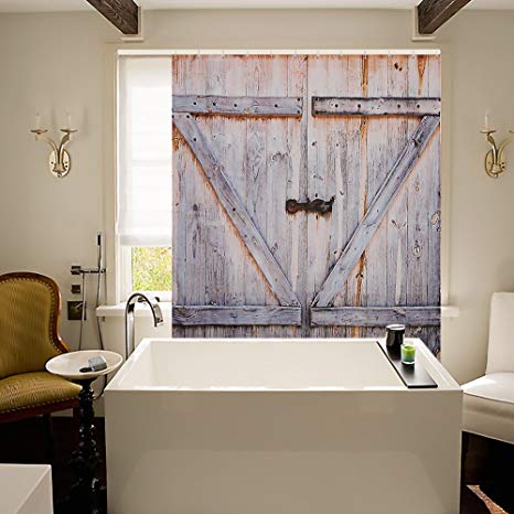 Mildew Resistant Fabric Shower Curtains Old Wooden Door Decorations Bathroom Curtain 100% Waterproof & Antibacterial, Machine Washable, 70.8 x 70.8 Inch