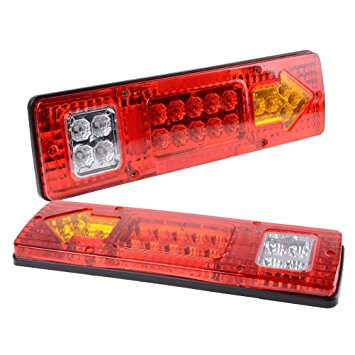 PerfecTech 1pair RV ATV Truck 19 LED Red White-Amber Integrated Tail Lights Turn Signal Running Lamp