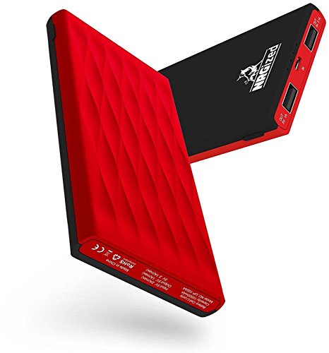 Artix M3 Ultra Compact Premium Quality Coating 10000mAh Portable Charger External Battery Power Bank for Galaxy, iPhone 7s, 7, 6s, 6, 6 Plus, 5, iPad, LG G4, HTC, Phones, Tablets and More (Black/Red)