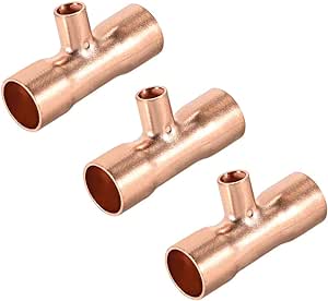 uxcell 3/8-inch X 1/4-inch X 3/8-inch Copper Reducing Tee Copper Pressure Pipe Fitting Conector for Plumbing Supply and Refrigeration 3pcs