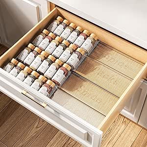 Spice Drawer Organizer, 4 Tier- 4 Pack Clear Acrylic Drawer Seasoning Organizer, Expandable From 11'' to 22'' Kitchen Spice Rack Organizers and Storage for Drawer (Jars not included)