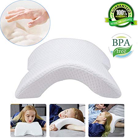 Memory Foam Arch Pillow,6 in 1 Multifunction Slow Rebound Pressure Pillow Ergonomic Contour Ice Silk Fabric Anti-Hand Numb/Snore Neck-Protection Couple Sleep Pillow with Cooling Washable Cover