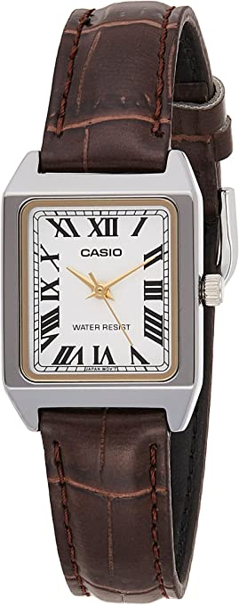 Casio LTP-V007L-7B2 Women's Rectangular Leather Strap White Roman Dial Dress Watch