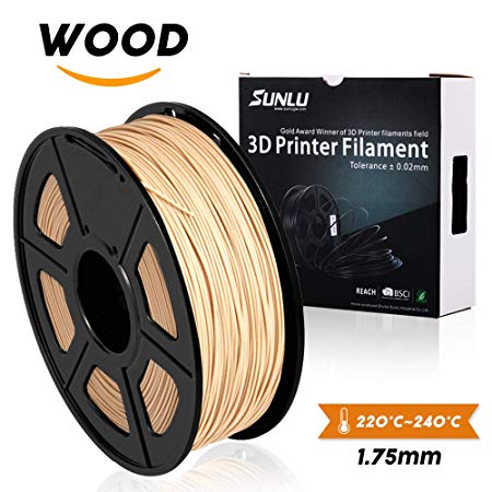 SUNLU Wood Filament - 1.75 mm 3D Printer Filament, Dimensional Accuracy  /- 0.02 mm Sweet Smell 3D Printing Filament, 2.2 lbs Spool Wood 3D Printer Filaments for Most 3D Printer & 3D Pen