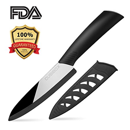 Ceramic Chef Knife, CUSIBOX Ultra Sharp Professional 6-Inch Ceramic Kitchen Chef's Knife with Sheath Cover (Black)