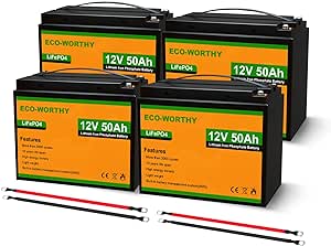 ECO-WORTHY 12V 50Ah 4Pack (Pack in Series to 48V 50Ah) LiFePO4 Lithium Battery, Up to 15000 Deep Cycles, 2560Wh Energy, for Golf Cart, Off-Grid Solar System, RV, Scooter, Trolling Motor