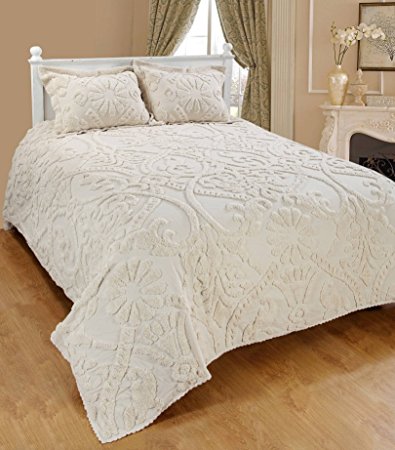 Saral Home Fashions Relief Chenille Bedspread with Sham, Queen, Ivory