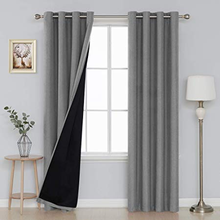 Deconovo Faux Linen Blackout Curtain Drapes Noise Reducing Thermal Insulated Curtain Sets Grommet Curtain for Living Room 52x72 Inch Gray 2 Panels