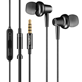 In-Ear Earbud Headphones, Extra Bass Noise Cancelling Wired Earphones with Mic and Volume Control (Black)