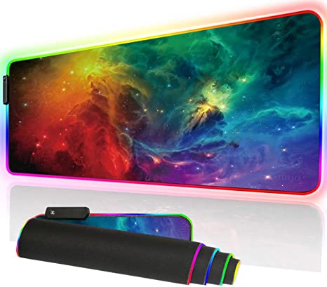 RGB Gaming Mouse Pad Large, [90cm x 40cm ] Oversized 10 Lighting Mode Thick Glowing LED Extended Mousepad ，Non-Slip Rubber Base Computer Keyboard Pad Mat - CA 90x40 RGBsky