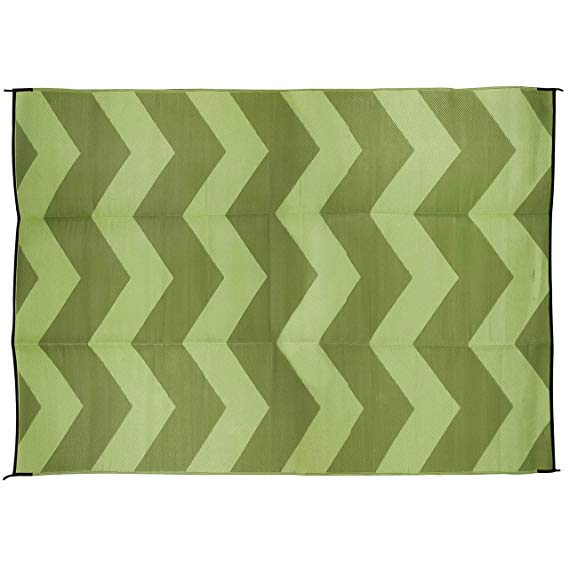 Camco Large Reversible Outdoor Patio Mat - Mold and Mildew Resistant, Easy to Clean, Perfect for Picnics, Cookouts, Camping, and The Beach (9' x 12', Chevron Green Design) (42859)