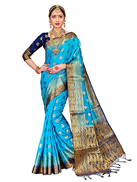 ELINA FASHION Sarees for Women Banarasi Art Silk Woven Work Saree l Indian Wedding Traditional Wear Sari & Blouse Piece