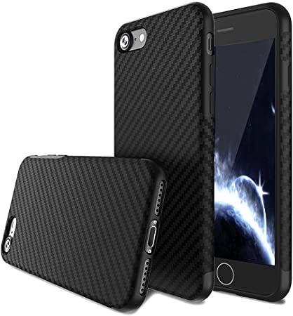 iPhone 7 Case,iPhone 8 Case,L-JUWA Carbon Fiber Line Flexible TPU Silicone Ultra Slim Back Case,Shock Absorbing Bumper Protective Case Cover for 4.7 inch Apple iPhone 7/8 (Black)