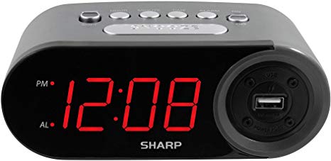 SHARP Digital Easy to Read Alarm Clock with 2 AMP High-Speed USB Charging Port