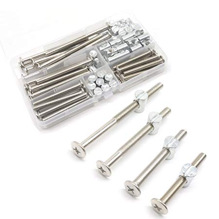 M6 Bed Crib Bolts Furniture Barrel Nuts Hardware Replacement Parts Kit, binifiMux 40 Set Phillips Head M6 x 50mm/60mm/70mm/90mm Assorted Crib Bolt Barrel Nut