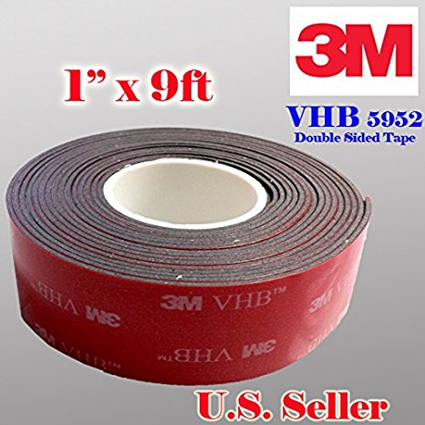 3m 1" (25mm) X 9 Ft VHB Double Sided Foam Adhesive Tape 5952 Grey Automotive Mounting Very High Bond Strong Industrial Grade