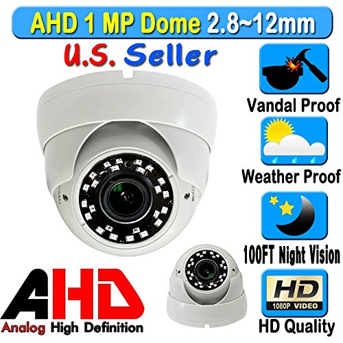 LEXA AHD 1MP 720P Dome 1/4" Sensor 2.8-12mm VariFocal Wide Angle Lens Vandal Weather Water Proof Night Vision BNC Connection Outdoor CCTV White Camera High Definition HD