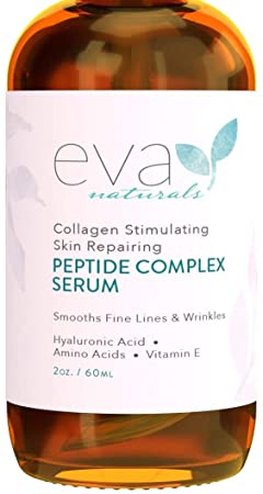 Peptide Complex Serum by Eva Naturals (2 oz) - Best Anti-Aging Face Serum Reduces Wrinkles and Boosts Collagen - Heals and Repairs Skin while Improving Tone and Texture - Hyaluronic Acid & Vitamin E