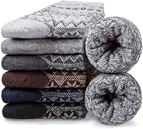 6 Pairs Mens Wool Socks Warm Thermal Winter Socks Men