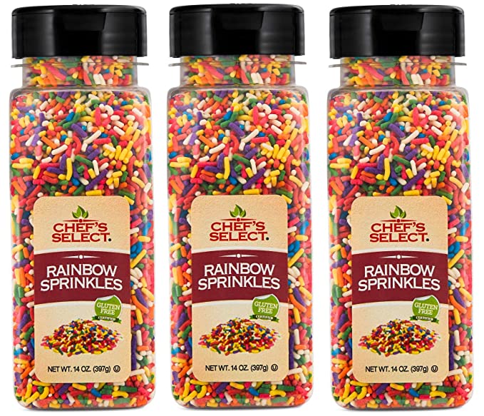 Chefs Select Rainbow Sprinkles Jimmies 14oz (Pack of 3 - Total of 2.6 lb )