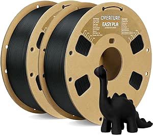 OVERTURE Easy PLA 1.75mm 3D Printer Filament, 2kg PLA Cardboard Spool (4.4lbs), Dimensional Accuracy  /- 0.02mm, Fit Most FDM Printer (Easy Black*2)