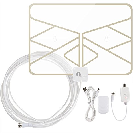 1byone Window Antenna 50 Miles Super Thin HDTV Antenna with 20ft Coaxial Cable, Extreme Soft Design and Lightweight