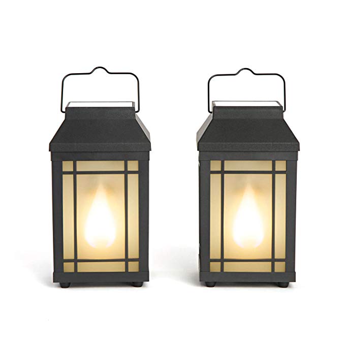Outdoor Solar Lanterns with Flickering Flame - Set of 2 Solar-Powered Pathway Lights, Realistic Torch Fire Effect, for Decorative Outdoor Lighting