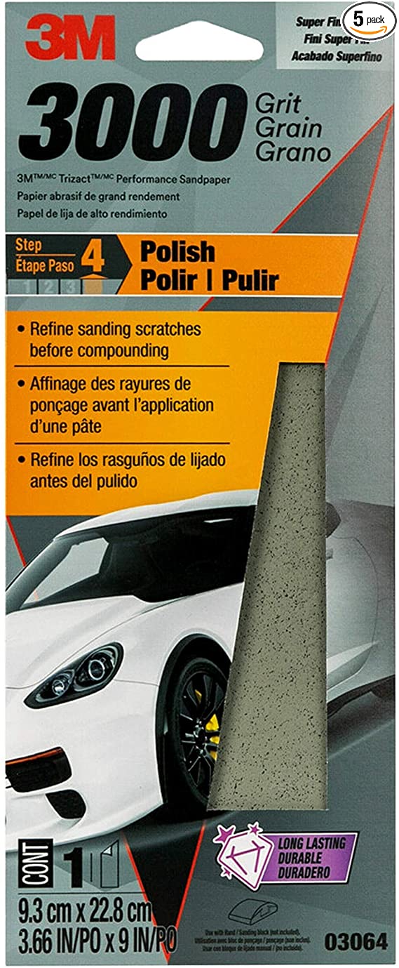 3M Trizact Performance Sandpaper, 03064, 3-2/3 in x 9 in, 3000 grit